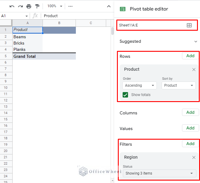 creating a simple pivot table by product